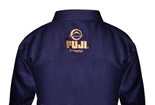 Fuji sports All Around BJJ Gi beginner navy blue back logo stitching gold