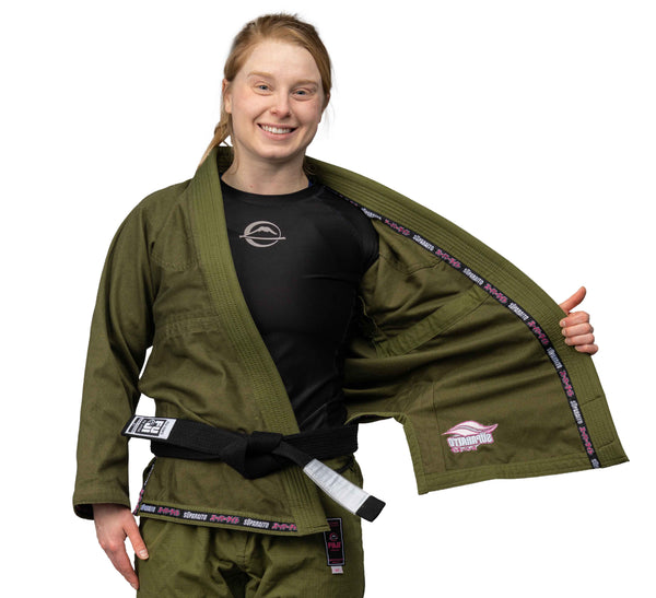 Suparaito Womens BJJ Gi Military Green and Pink